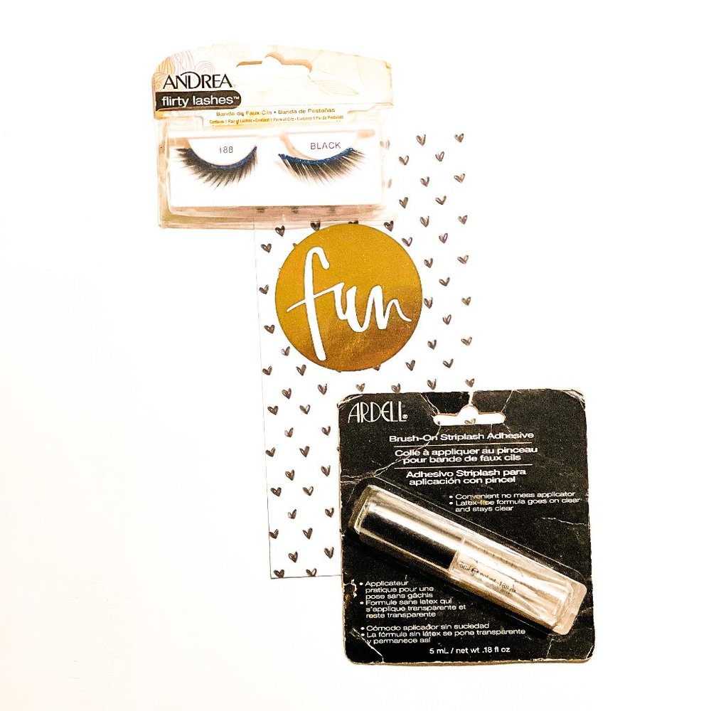 ANDREA flirty eyelashes - black lashes w/ blue sparkle liner - ARDELL Adhesive